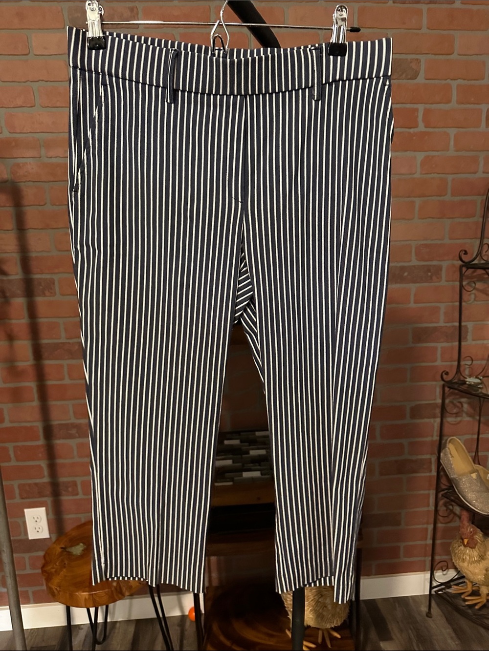 margot Navy and White Vertical Stripe Capris